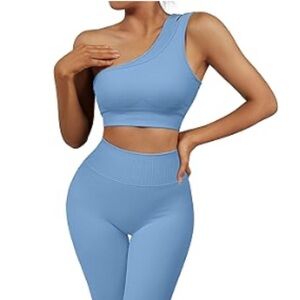 Baby Blue High Waist Yoga Leggings Set